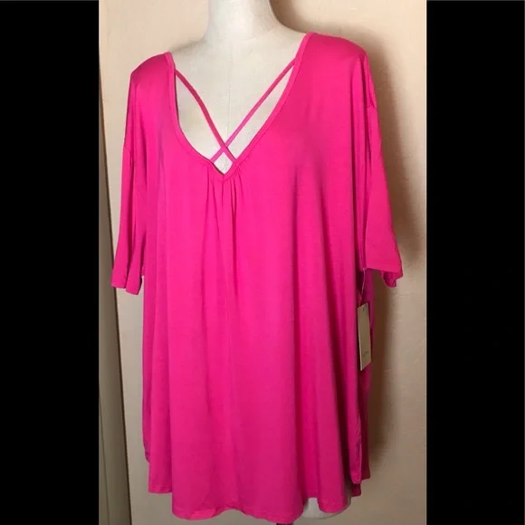 SEJOUR V Neck Strappy Short Sleeve Tunic Top 3X - Picture 2 of 9
